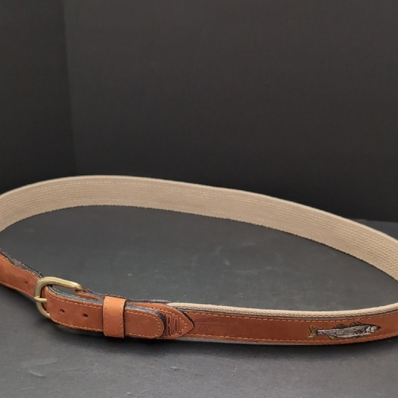 Zep-Pro ,Men's Tan/ Brown Leather/Woven Belt with Fish Details,Size 42. - Picture 1 of 10